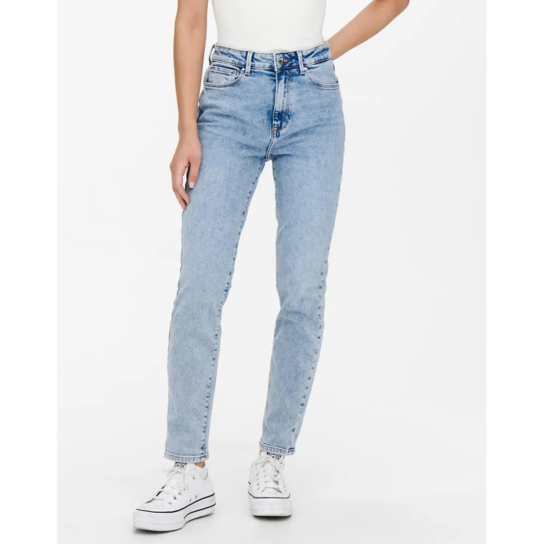 Jean mom Longueur cheville bleu en coton Julia