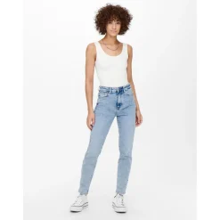 Jean mom Longueur cheville bleu en coton Julia