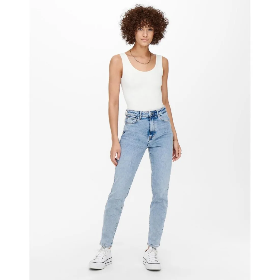 Jean mom Longueur cheville bleu en coton Julia