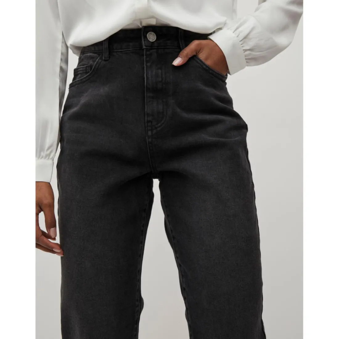 Jean mom noir en coton