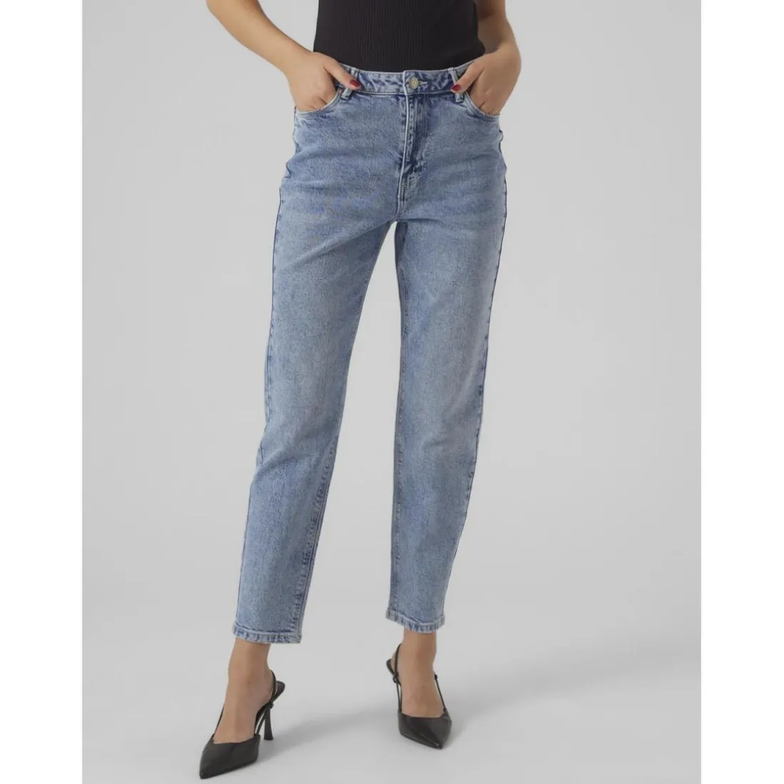 Jean mom taille haute bleu clair en coton Joy