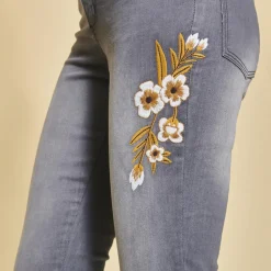 Jean skinny avec broderie et déchirures femme - gris foncé en coton