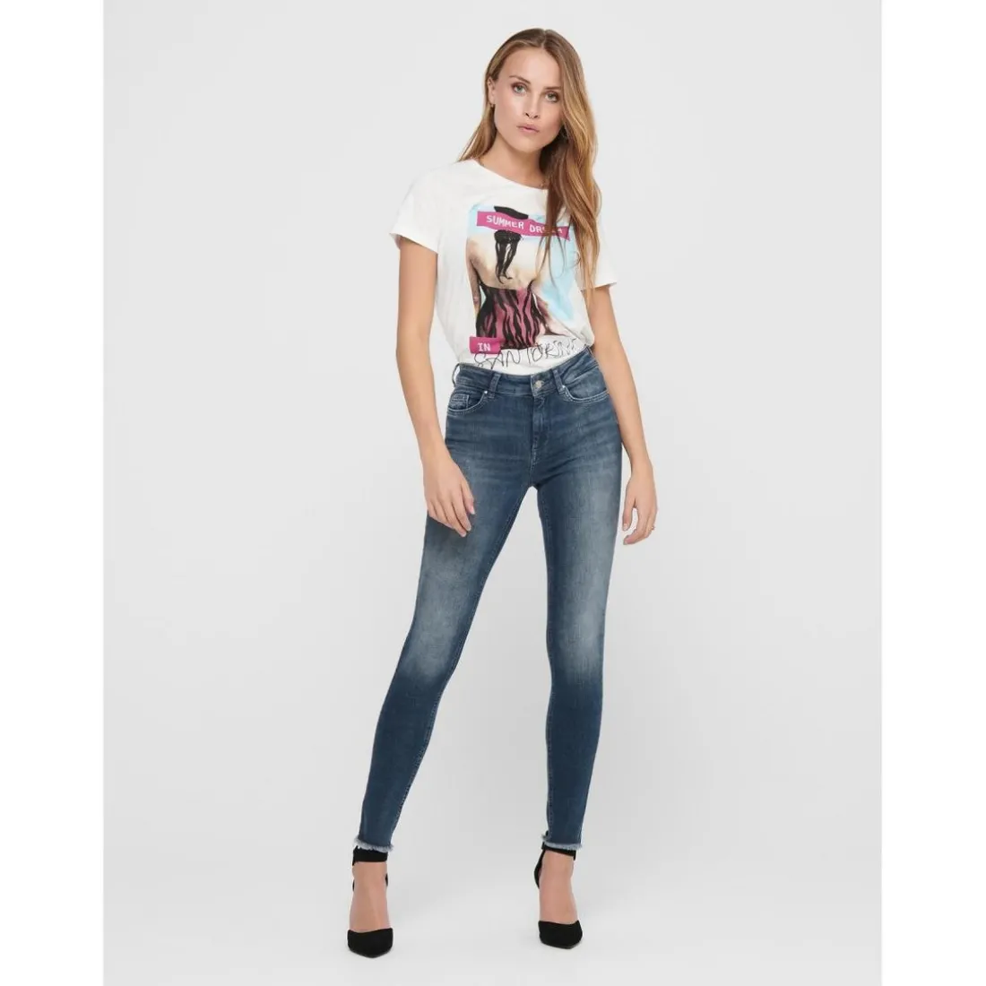 Jean skinny bleu en coton Rose