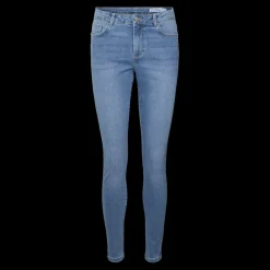 Jean skinny fermeture à boutons et à glissière taille moyenne bleu en coton Nea