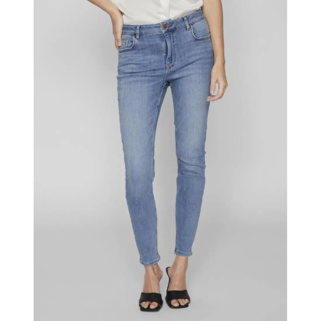 Jean skinny fermeture éclair bleu moyen en coton