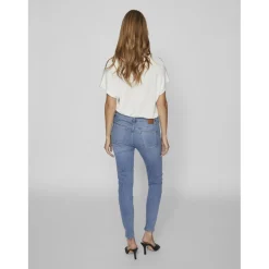 Jean skinny fermeture éclair bleu moyen en coton