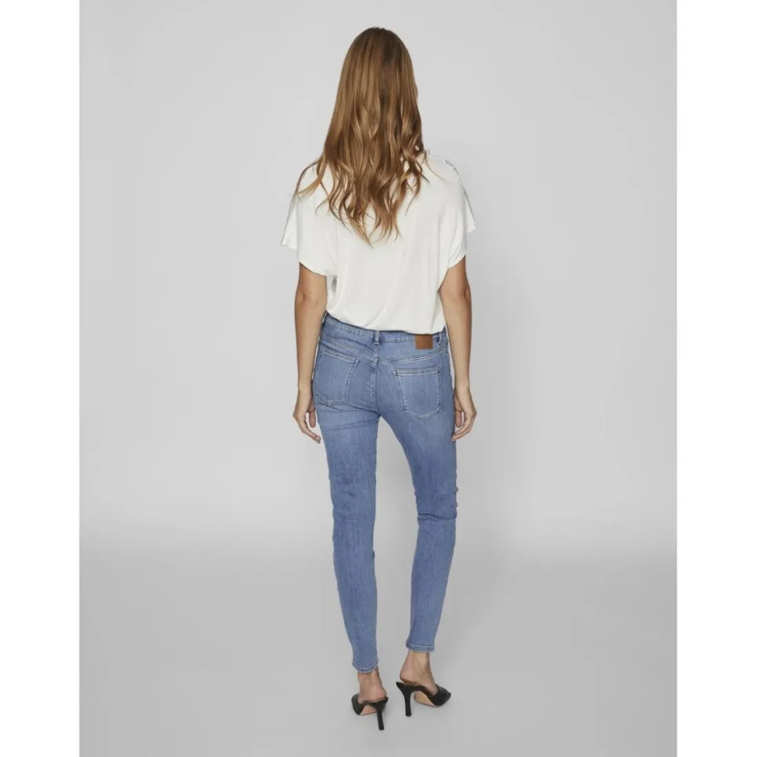 Jean skinny fermeture éclair bleu moyen en coton