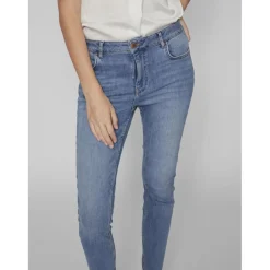 Jean skinny fermeture éclair bleu moyen en coton
