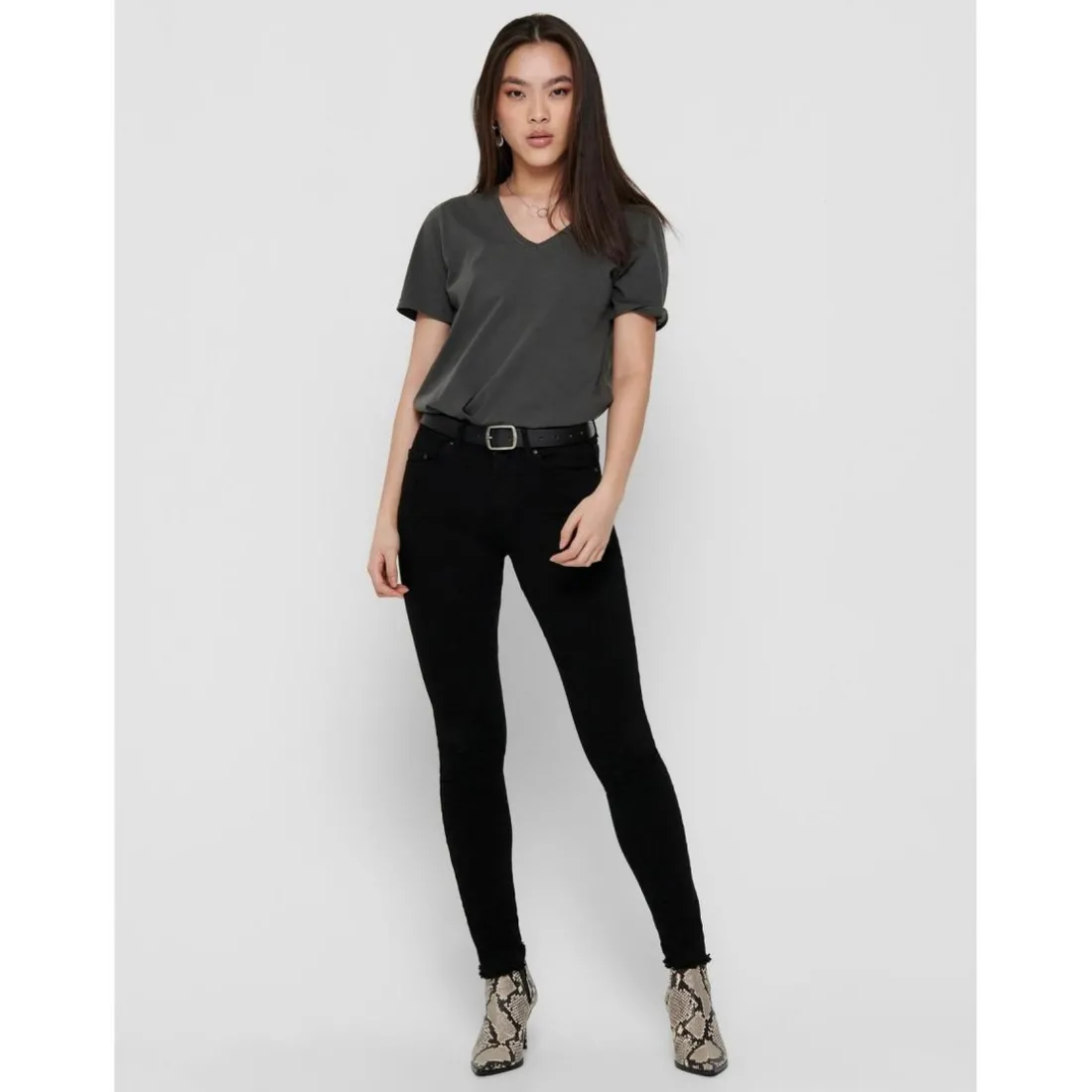 Jean skinny Longueur cheville noir en coton Julia