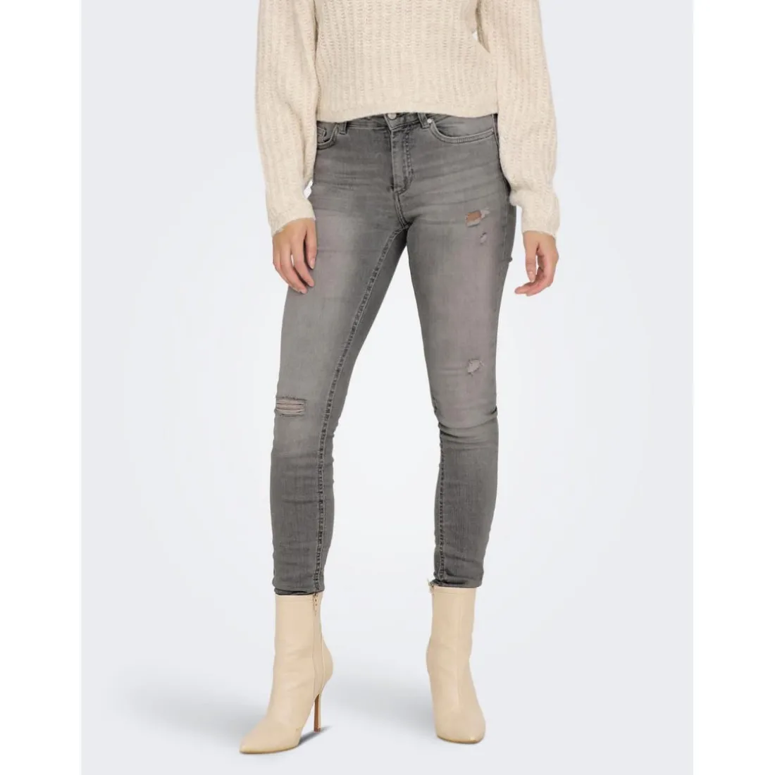 Jean skinny Longueur cheville gris en coton Luna