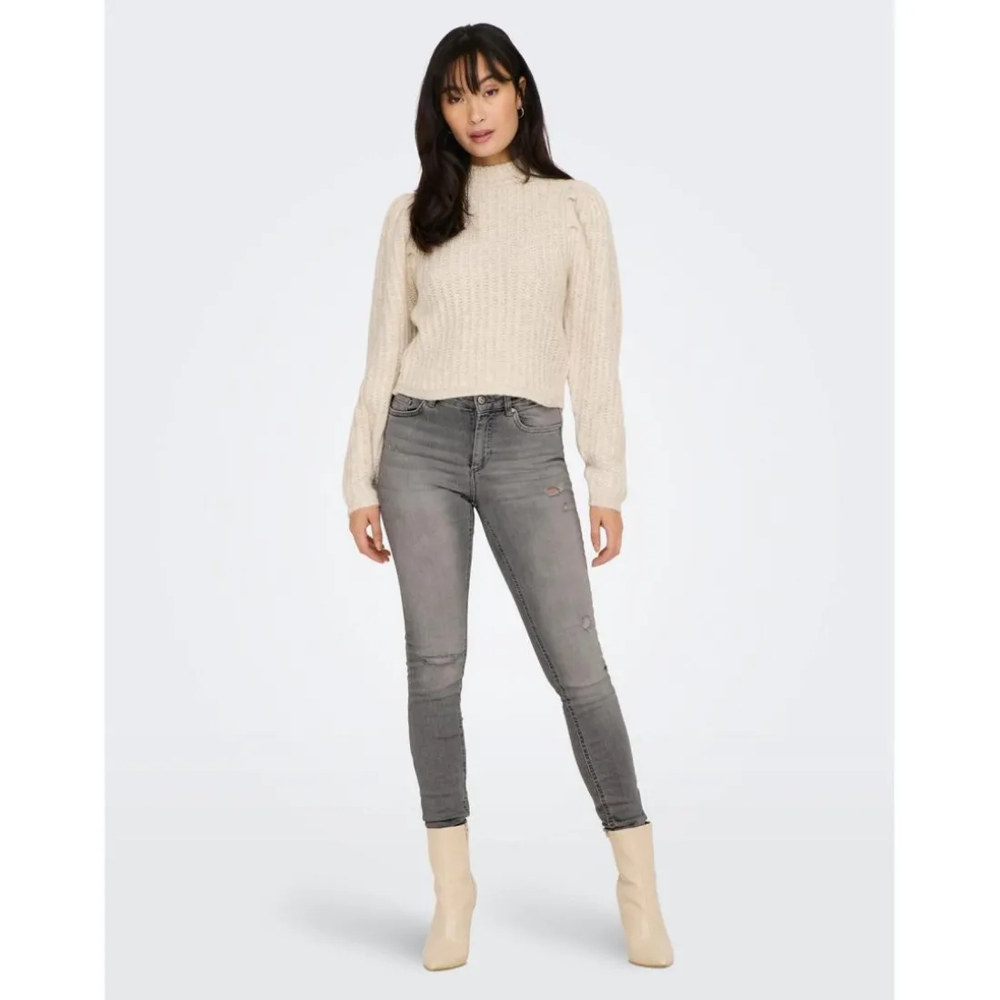 Jean skinny Longueur cheville gris en coton Luna