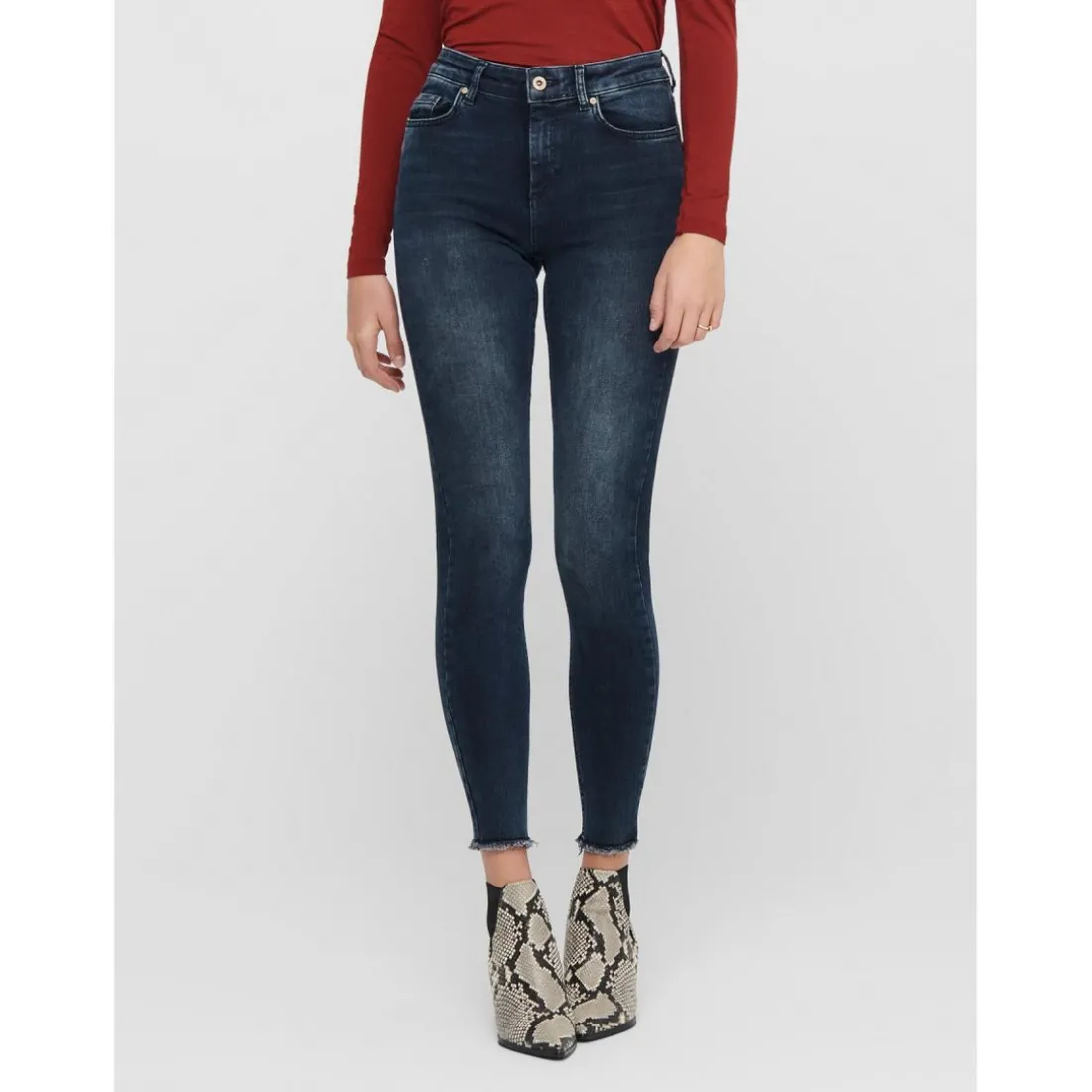 Jean skinny Longueur cheville bleu en coton Cléo