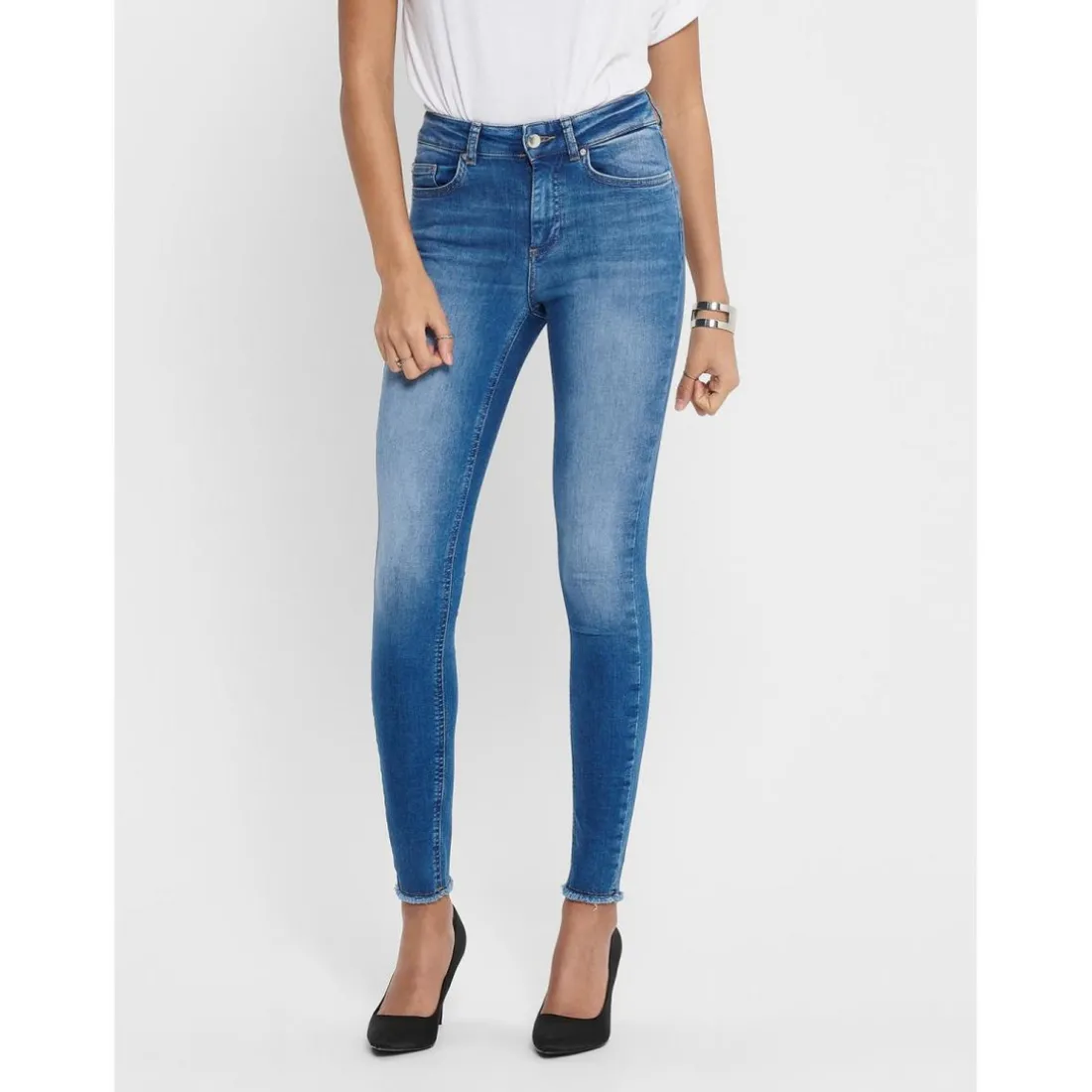 Jean skinny Longueur cheville bleu en coton Lane
