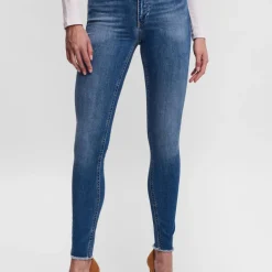 Jean skinny Skinny Fit Taille moyenne Longueur cheville bleu en coton
