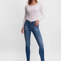 Jean skinny Skinny Fit Taille moyenne Longueur cheville bleu en coton