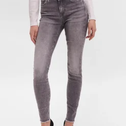 Jean skinny Skinny Fit Taille moyenne Longueur cheville gris en coton