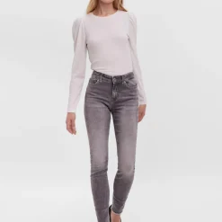 Jean skinny Skinny Fit Taille moyenne Longueur cheville gris en coton
