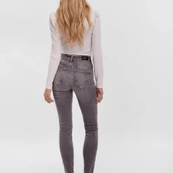 Jean skinny Skinny Fit Taille moyenne Longueur cheville gris en coton