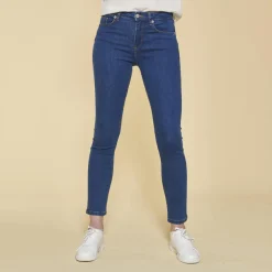 Jean skinny taille haute pierres fantaisie sur poche femme - bleu foncé