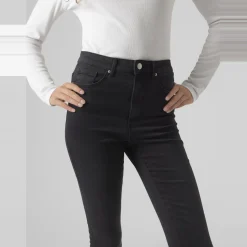 Jean skinny taille haute gris foncé en coton