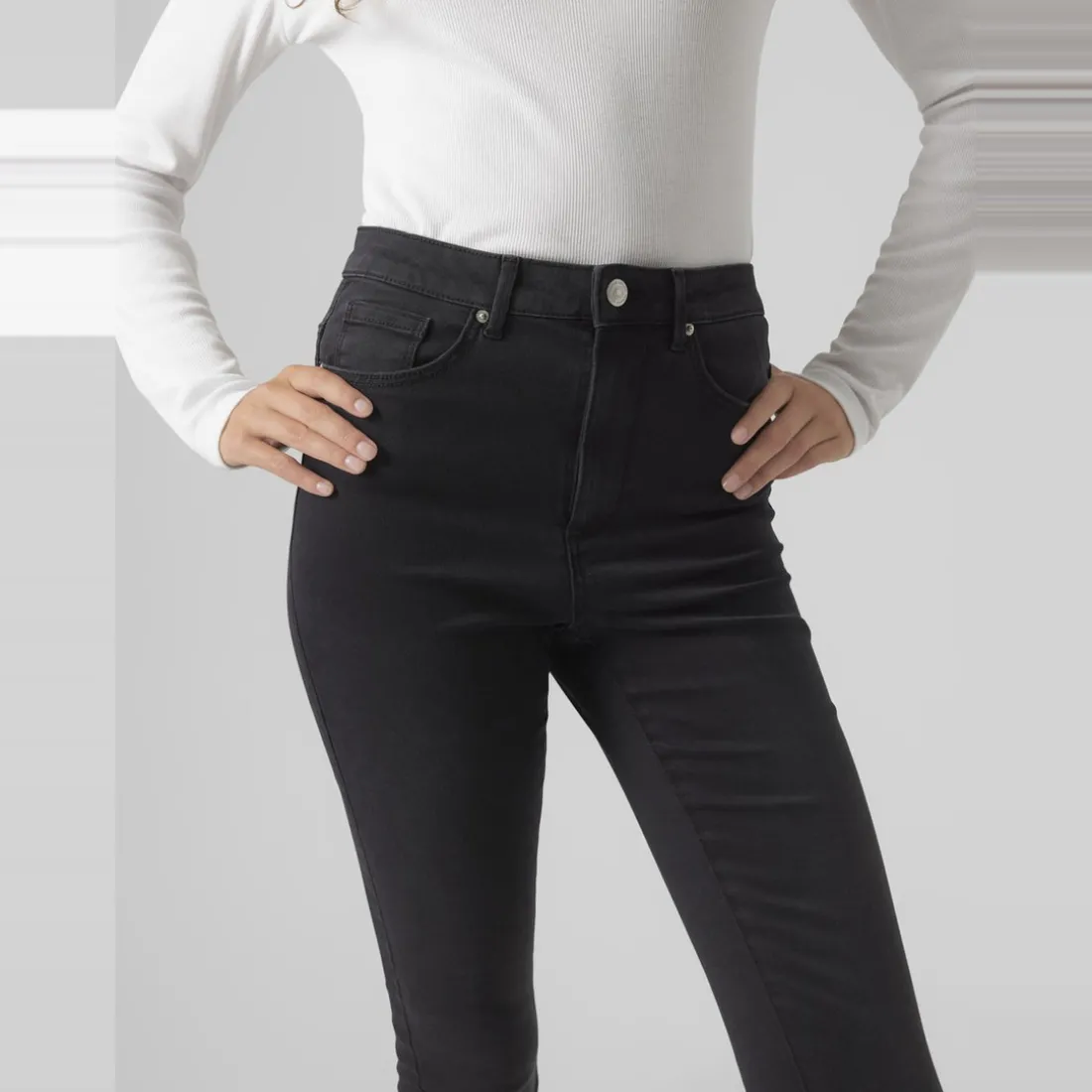 Jean skinny taille haute gris foncé en coton