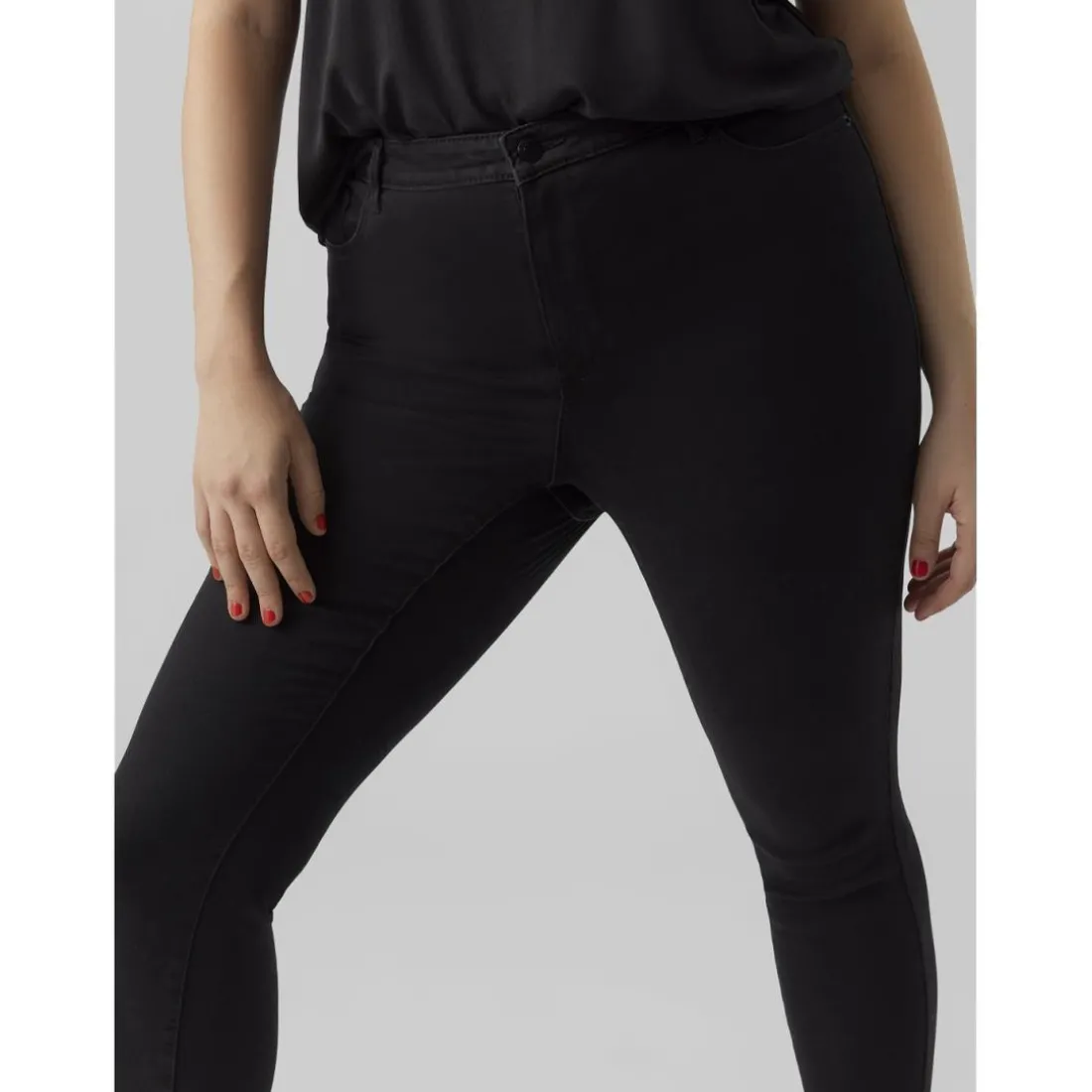 Jean skinny taille haute noir en coton Elle
