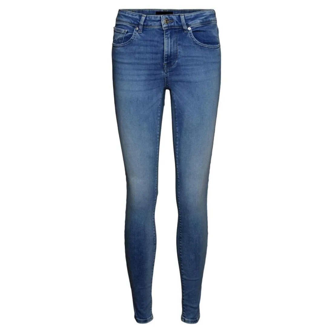 Jean skinny taille haute bleu moyen en coton