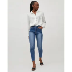 Jean skinny taille haute bleu en coton