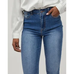 Jean skinny taille haute bleu en coton