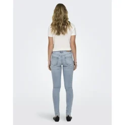 Jean skinny taille moyenne bleu clair en coton Vale