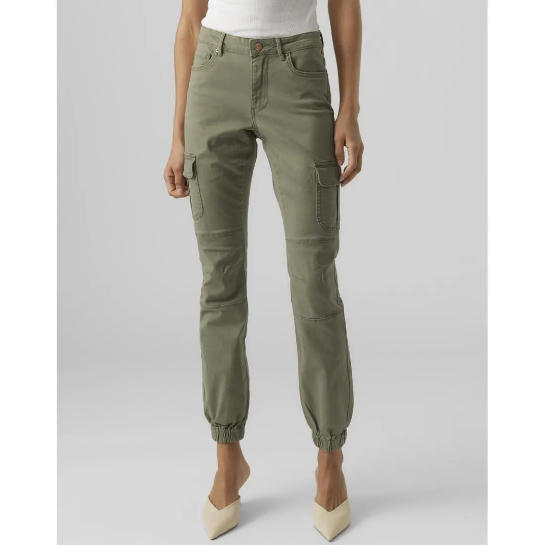 Jean slim taille moyenne vert foncé en coton
