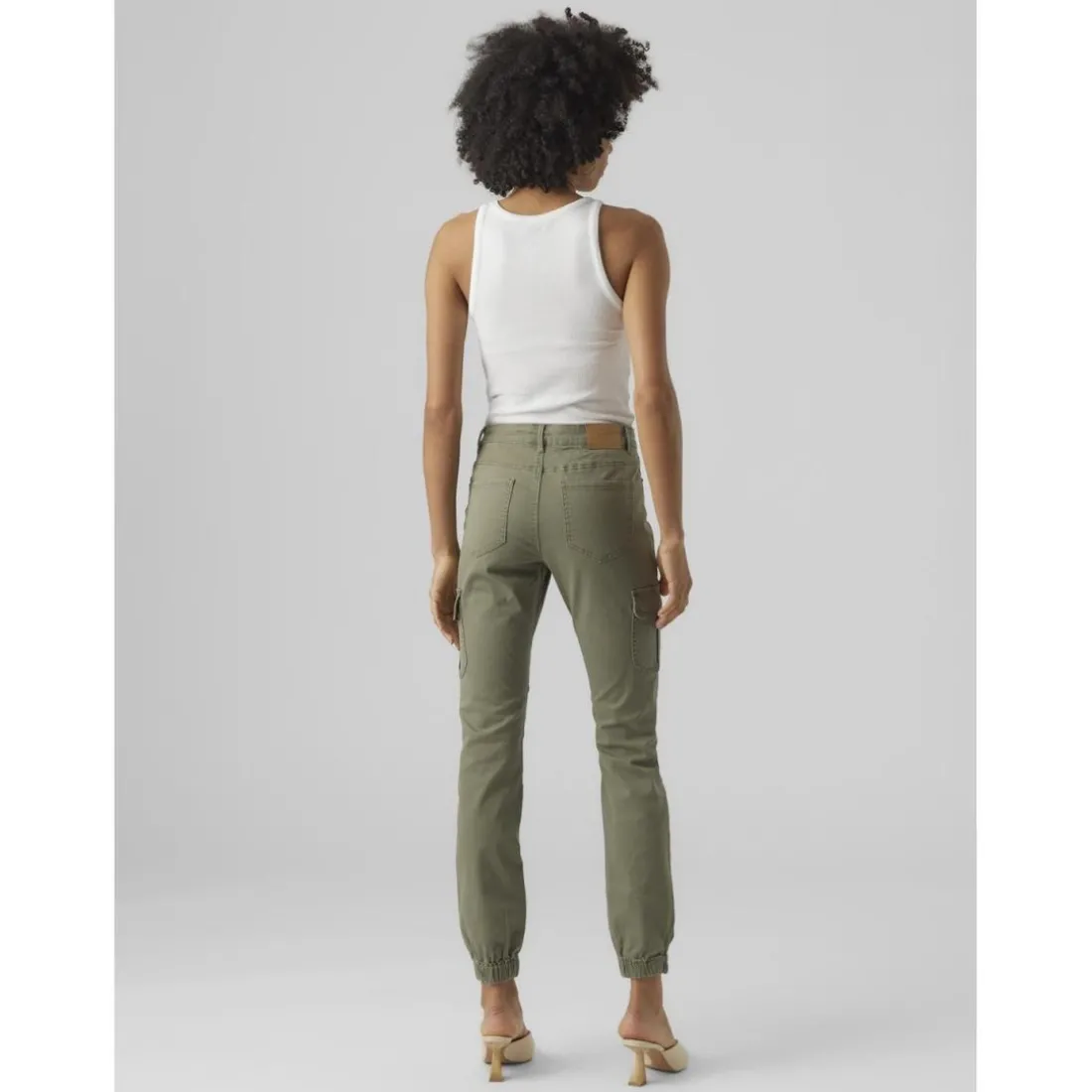 Jean slim taille moyenne vert foncé en coton