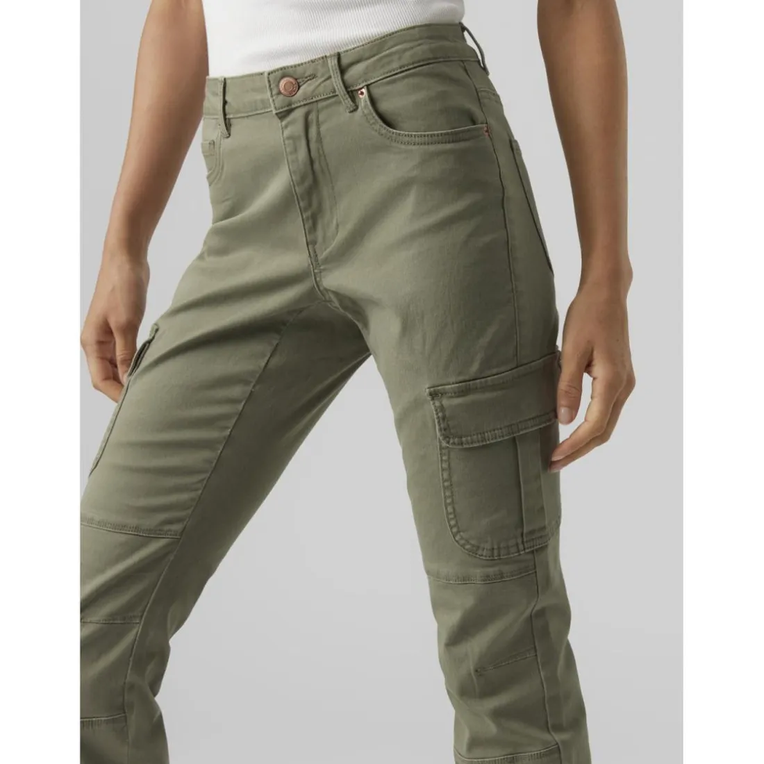 Jean slim taille moyenne vert foncé en coton
