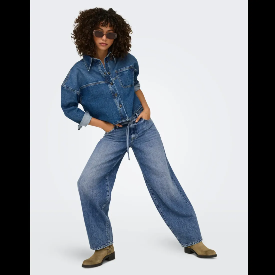 Jean Taille moyenne balloon bleu denim en coton Yas