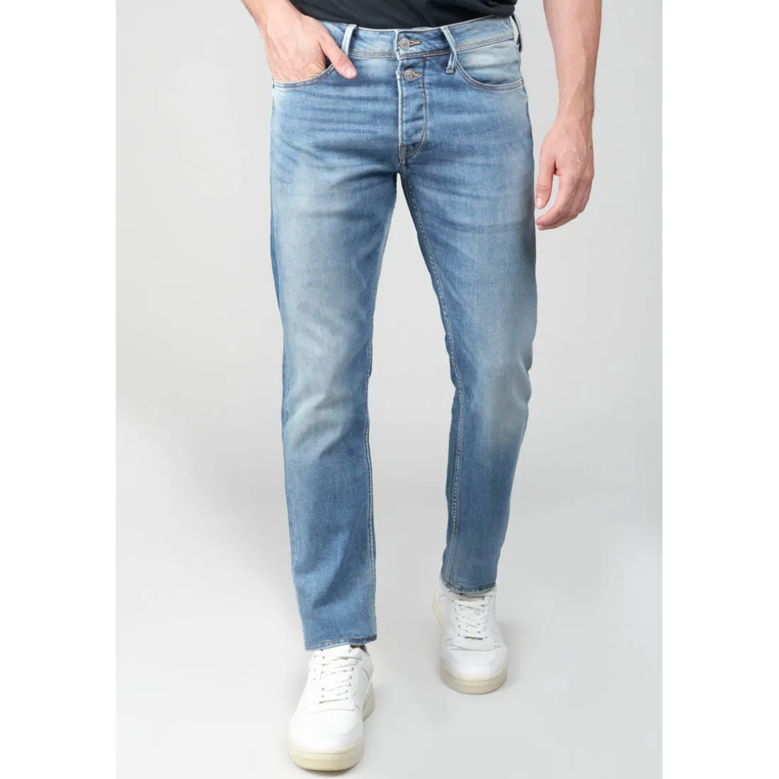 Jeans ajusté 600/17, longueur 34 bleu en coton Ilan