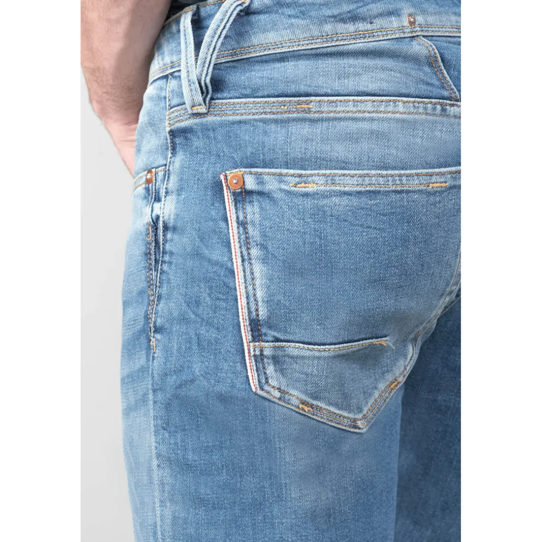 Jeans ajusté 600/17, longueur 34 bleu en coton Ilan