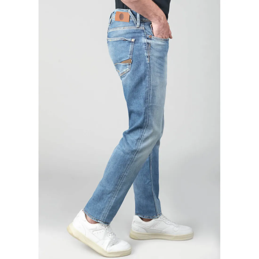 Jeans ajusté 600/17, longueur 34 bleu en coton Ilan