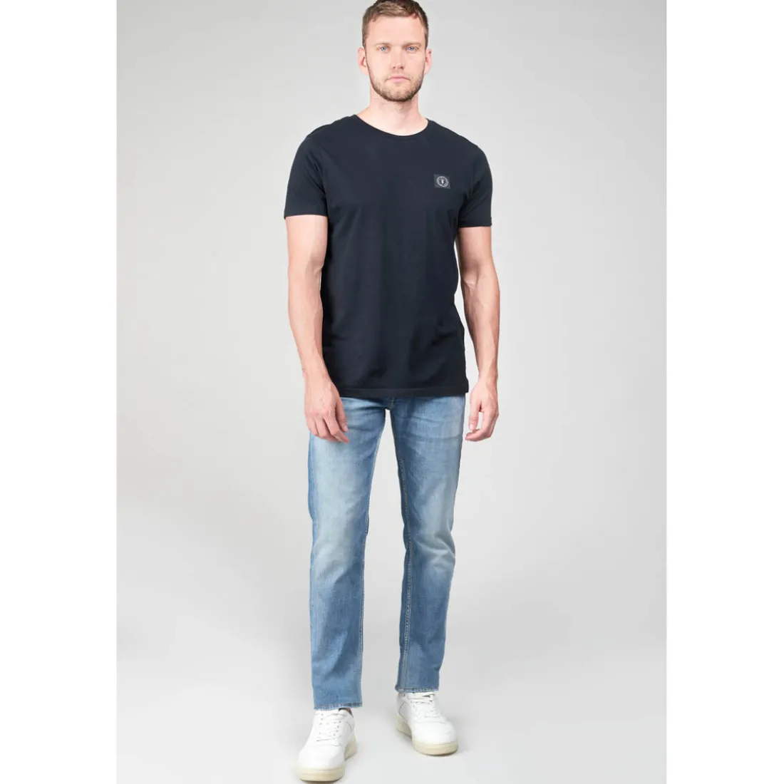 Jeans ajusté 600/17, longueur 34 bleu en coton Ilan