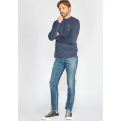 Jeans ajusté stretch 700/11, longueur 33 bleu en coton Dylan