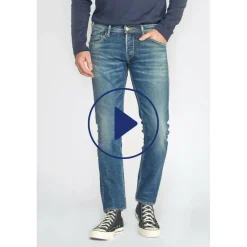 Jeans ajusté stretch 700/11, longueur 33 bleu en coton Dylan