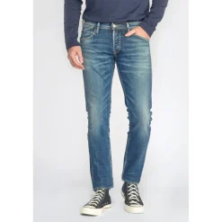 Jeans ajusté stretch 700/11, longueur 33 bleu en coton Dylan