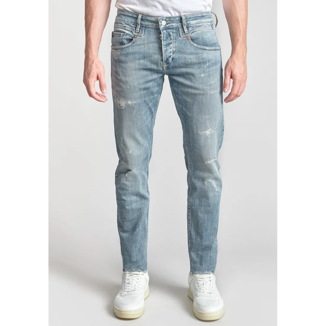 Jeans ajusté stretch 700/11, longueur 34 bleu en coton Tony