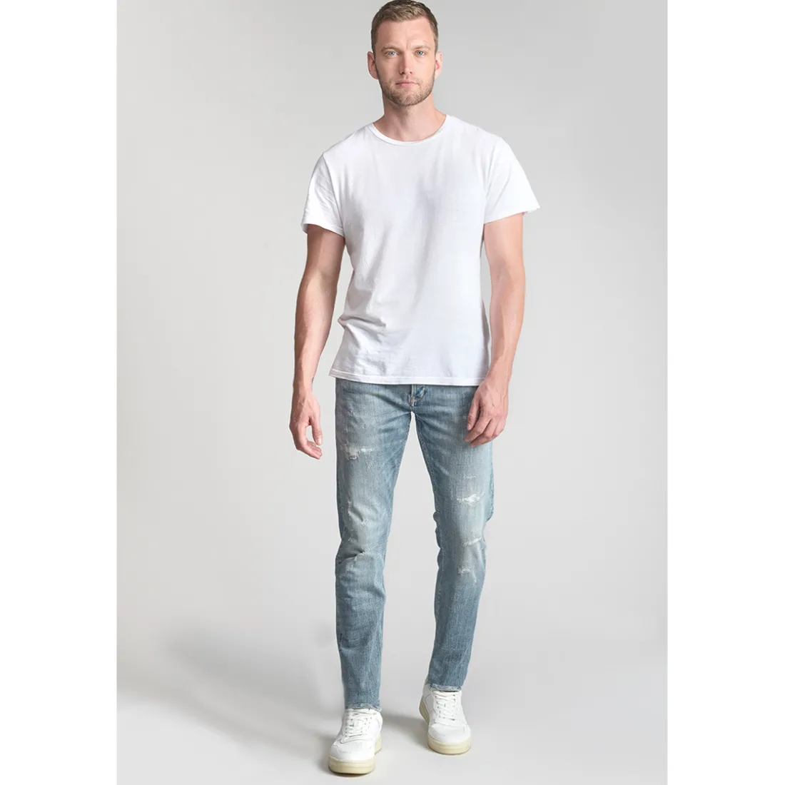Jeans ajusté stretch 700/11, longueur 34 bleu en coton Tony