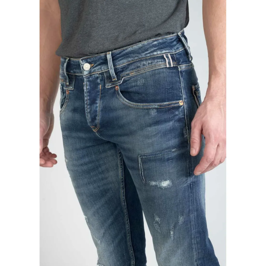 Jeans ajusté stretch 700/11, longueur 34 bleu en coton Tate