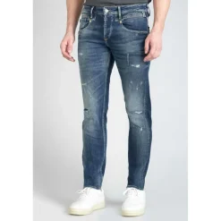Jeans ajusté stretch 700/11, longueur 34 bleu en coton Tate
