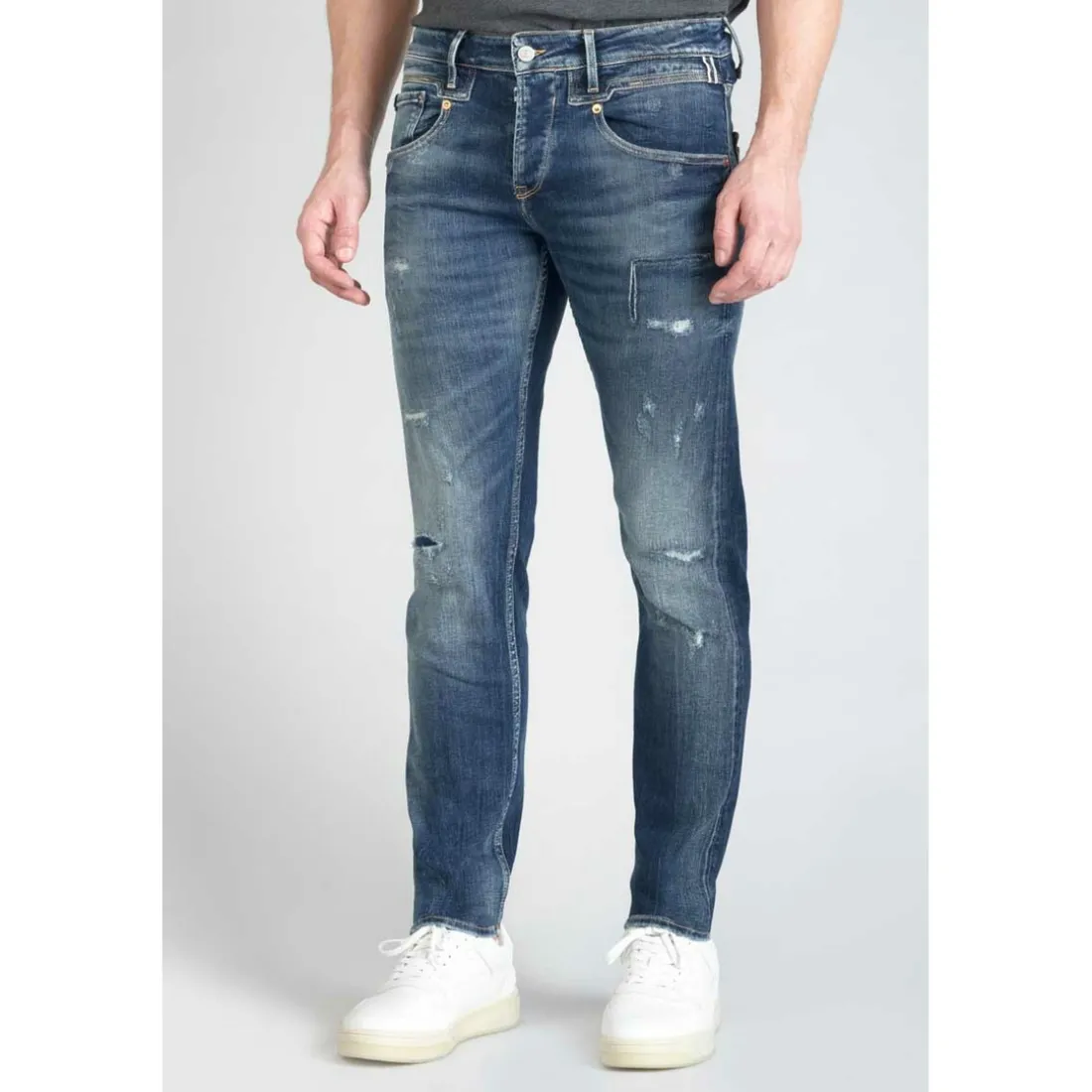 Jeans ajusté stretch 700/11, longueur 34 bleu en coton Tate