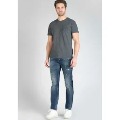 Jeans ajusté stretch 700/11, longueur 34 bleu en coton Tate