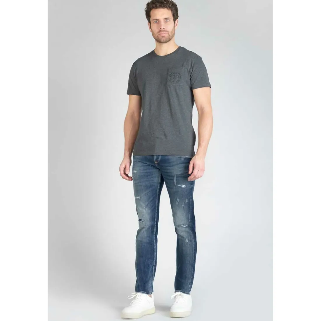 Jeans ajusté stretch 700/11, longueur 34 bleu en coton Tate