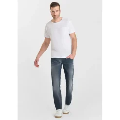 Jeans ajusté stretch 700/11, longueur 34 bleu en coton Finn