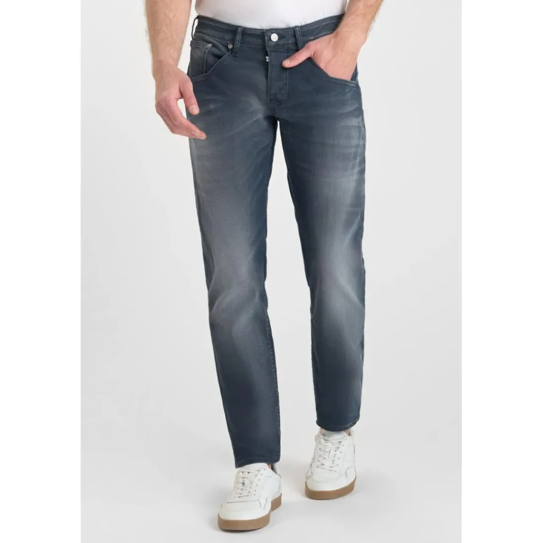 Jeans ajusté stretch 700/11, longueur 34 bleu en coton Finn